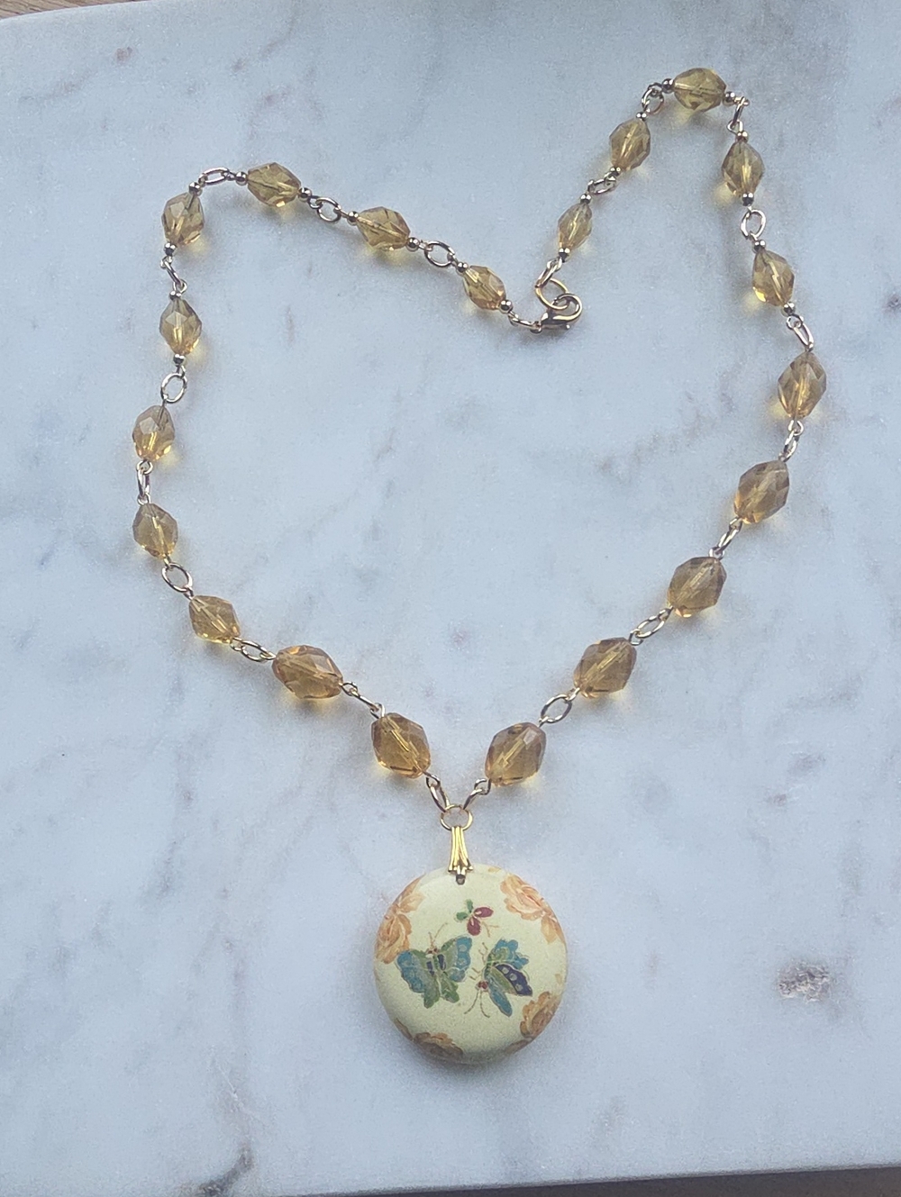 Handmade Vintage Cloisonne' Butterfly Pendant Necklace